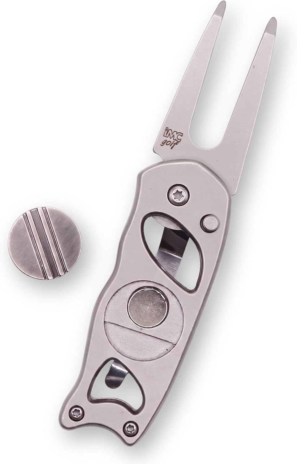 Switchblade Steel Golf Divot Repair Tool & Ball Markers